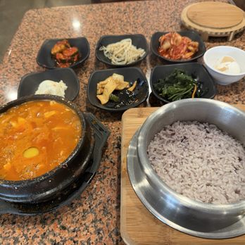 Tofu Bean Korean BBQ - banchan, kimchi and beef tofu soup, and rice stone pot - Korean Near Me - Diamond Bar, California Tofu Bean Korean BBQ - banchan, kimchi and beef tofu soup, and rice stone pot - Korean Near Me - Diamond Bar, California