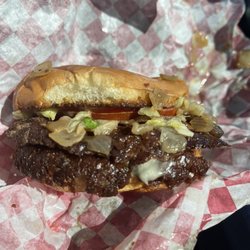 Mtn Home Burger - Double #2 with Swiss, grilled onions and mushrooms!