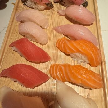Machi Sushi - Nigiri: white tuna, tuna, yellow tail, peppered tuna, snapper, salmon - Sushi Bars Near Me - Austin, Texas Machi Sushi - Nigiri: white tuna, tuna, yellow tail, peppered tuna, snapper, salmon - Sushi Bars Near Me - Austin, Texas