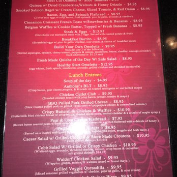 Anthony's Cheesecake - Menu full of great eats can't wait to try the steak & eggs with cinnamon croissant French toast with strawberry/ & banana - American Near Me - Bloomfield, New Jersey
