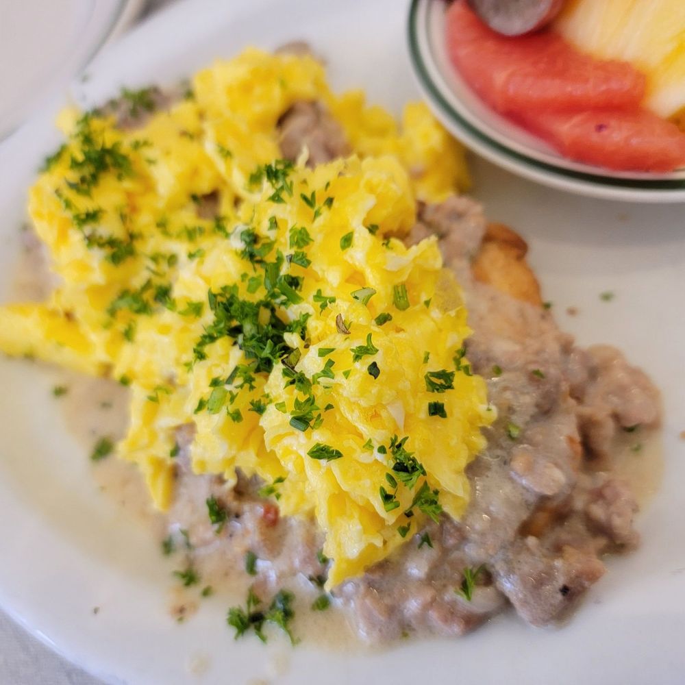Oceanview Diner - a plate of eggs, sausage, and fruit - Sandwiches Near Me - Berkeley, California Oceanview Diner - a plate of eggs, sausage, and fruit - Sandwiches Near Me - Berkeley, California