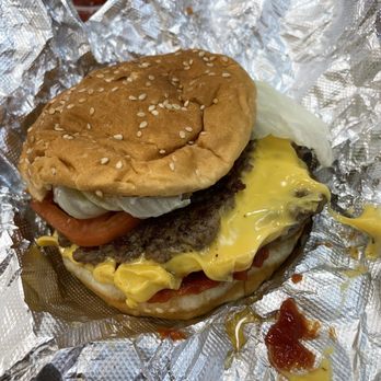 Five Guys - Cheese burger all the way with hot sauce - Burgers Near Me - Fairfax, Virginia Five Guys - Cheese burger all the way with hot sauce - Burgers Near Me - Fairfax, Virginia