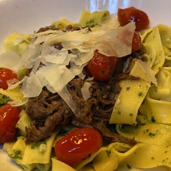 Caleb & Broad - Pesto Papperdelle braised short rib, truffle pesto, charred tomatoes, shaved parm - Bars Near Me - Newport, Rhode Island Caleb & Broad - Pesto Papperdelle braised short rib, truffle pesto, charred tomatoes, shaved parm - Bars Near Me - Newport, Rhode Island