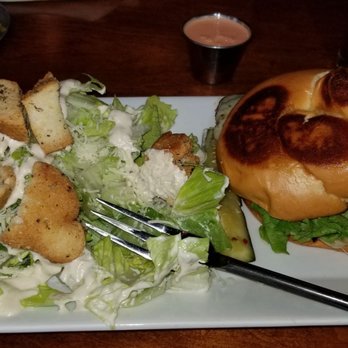 The Fork n Cork - Caesar Salad instead of fries Blackened chicken sandwich - New American Near Me - Wilmington, North Carolina The Fork n Cork - Caesar Salad instead of fries Blackened chicken sandwich - New American Near Me - Wilmington, North Carolina