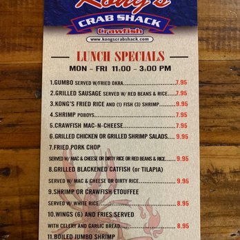Kong's Crab Shack - menu for lunch specials - Cajun/Creole Near Me - Katy, Texas Kong's Crab Shack - menu for lunch specials - Cajun/Creole Near Me - Katy, Texas