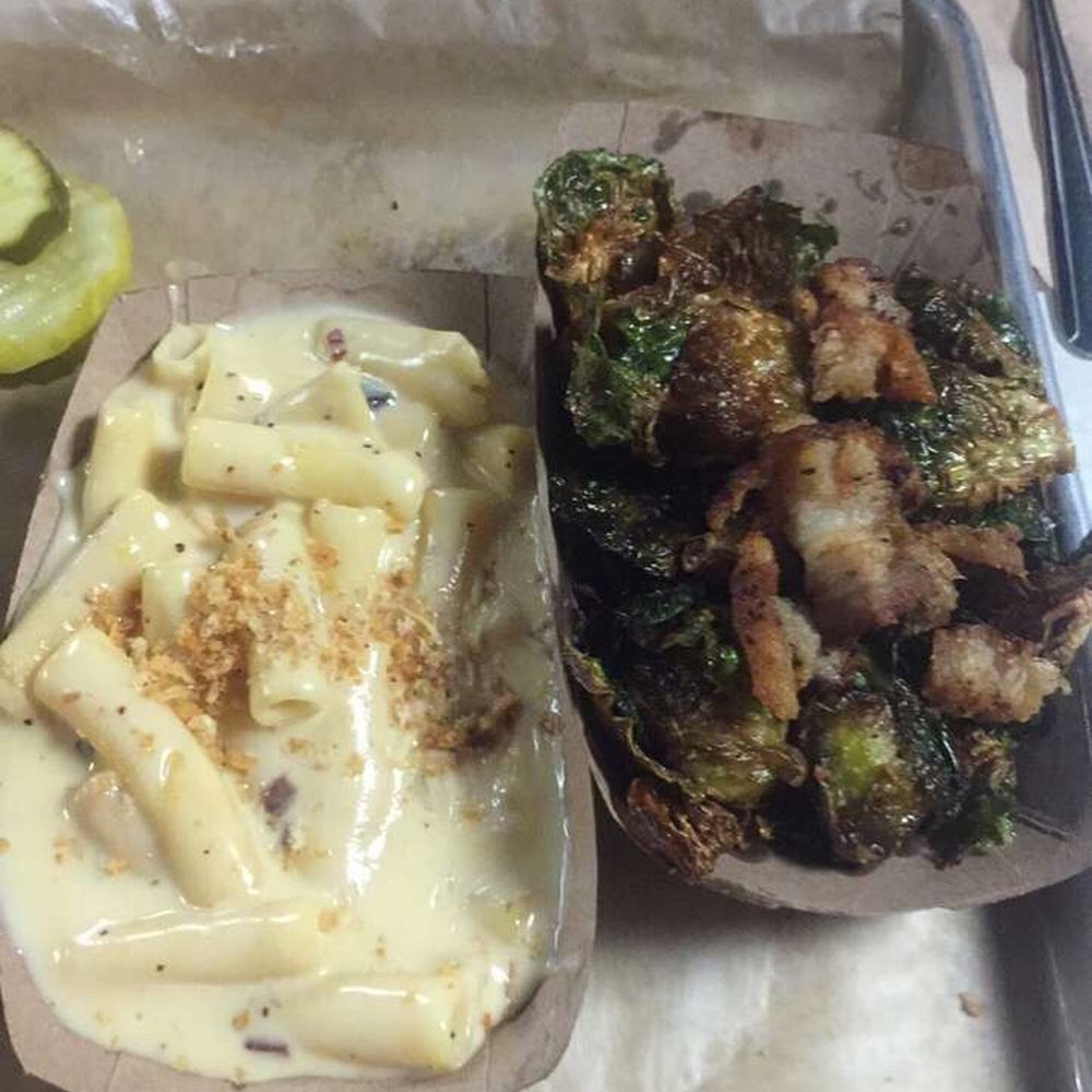 BEAST Craft BBQ - Smoked bacon mac n cheese and Brussels sprouts so tender w pork belly - Barbeque Near Me - Belleville, Illinois