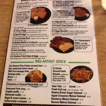 Pine Peaks - the breakfast menu for the restaurant - American Near Me - Crosslake, Minnesota Pine Peaks - the breakfast menu for the restaurant - American Near Me - Crosslake, Minnesota