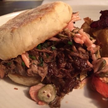 Juniper - Pulled pork on English muffin - Bars Near Me - Wellesley, Massachusetts