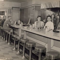 Pictured is owner of the Hamilton Restaurant in the 1940s and 1950s, James (Jimmy) Klonaris & a waitress.