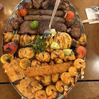 Kasra Persian Grill - Family Platter with added shrimp, lamb, and salmon! - Middle Eastern Near Me - Houston, Texas Kasra Persian Grill - Family Platter with added shrimp, lamb, and salmon! - Middle Eastern Near Me - Houston, Texas