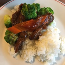 Beef & Broccoli with a side of rice.