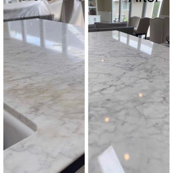 OC Stone Polish - White carrera marble Island restored to a polished. - Refinishing Services Near Me