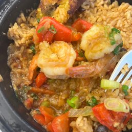 a plate of food with rice and shrimp a plate of food with rice and shrimp