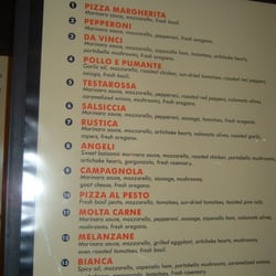 Pizza menu.