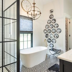 Black-eyed Susan - Black and white marble flooring..and yes, radiant heat. A smaller scale marble floor, also in a black and white.