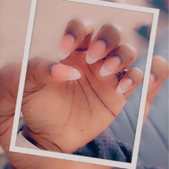 Nail Affair - Oval shaped French tips with SNS love my nails - Nail Salons Near Me - Ormond Beach, Florida