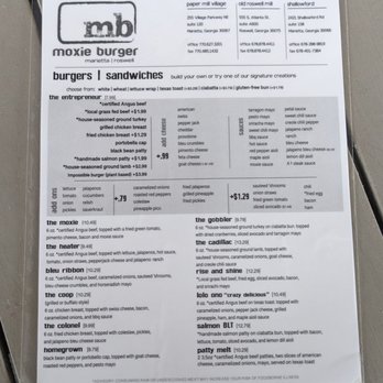 Moxie Burger - Menu as of 2/4/23. - American Near Me - Roswell, Georgia Moxie Burger - Menu as of 2/4/23. - American Near Me - Roswell, Georgia