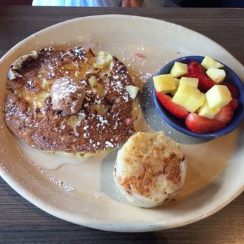 Snooze, an A.M. Eatery - Kid's plate with a pineapple upside pancake. - Breakfast & Brunch Near Me - Katy, Texas Snooze, an A.M. Eatery - Kid's plate with a pineapple upside pancake. - Breakfast & Brunch Near Me - Katy, Texas