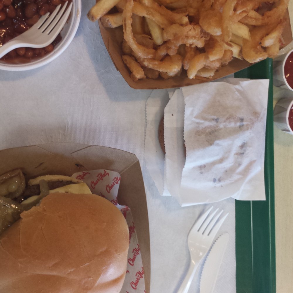 Char-Hut - Big Bite with baked beans and frings (fries & onion rings) - Burgers Near Me - Davie, Florida Char-Hut - Big Bite with baked beans and frings (fries & onion rings) - Burgers Near Me - Davie, Florida