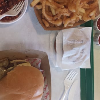 Char-Hut - Big Bite with baked beans and frings (fries & onion rings) - Burgers Near Me - Davie, Florida