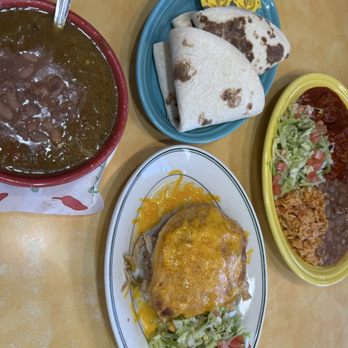 Garcia's Kitchen - The Original - Green Chile Stew, Carne Adovada Plate, Stuffed Sopapilla a la carte, and Tortilla - New Mexican Cuisine Near Me - Albuquerque, New Mexico