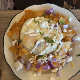Chilaquiles with two eggs over-easy Chilaquiles with two eggs over-easy