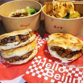 Bingz Crispy Burger - Signature pork and sizzling chili noodles - Chinese Near Me - Toronto, Ontario