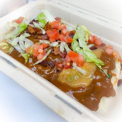 Bob's Burgers - Breakfast Burrito with bacon and smothered with red chili