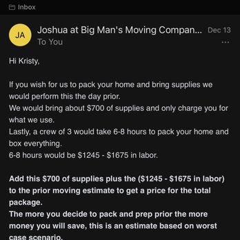 Big Man's Moving Company - Hundreds dollars more differences - Movers Near Me - Clearwater, Florida Big Man's Moving Company - Hundreds dollars more differences - Movers Near Me - Clearwater, Florida