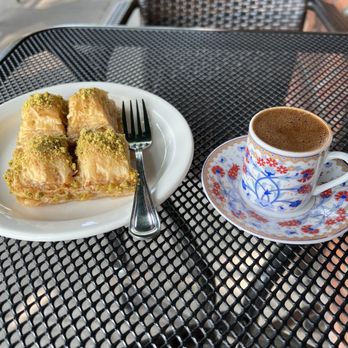 Bereket Turkish Cuisine - Outdoor table. Beautiful espresso cup & gorgeous baklava. - Turkish Near Me - Bridgeport, Connecticut Bereket Turkish Cuisine - Outdoor table. Beautiful espresso cup & gorgeous baklava. - Turkish Near Me - Bridgeport, Connecticut