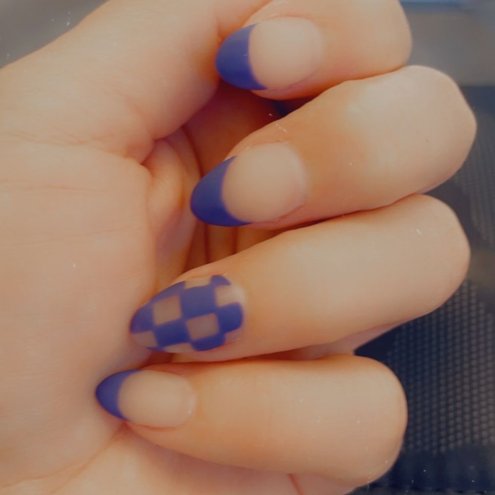 Check/blue acrylic/gel nails Check/blue acrylic/gel nails