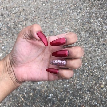 Ten Nails - Red rainbow coffin nails - Nail Salons Near Me - Austin, Texas