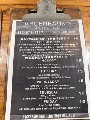 Menu photo 1 Arceneaux's on the River Geismar, LA