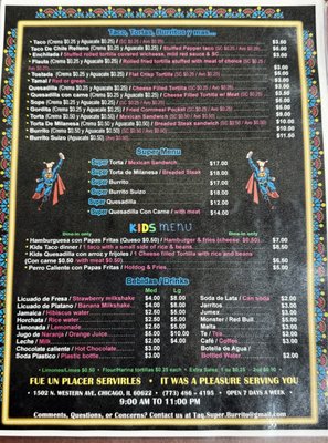Menu photo 2 Taqueria Super Burrito Chicago, IL Menu photo 2 Taqueria Super Burrito Chicago, IL