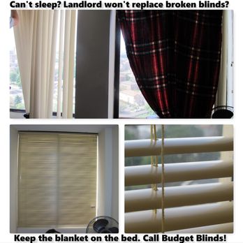 Budget Blinds serving Cliffside Park - Aluminum blinds (lights out route holes shown) are an affordable option for landlords and renters. - Shades & Blinds Near Me Budget Blinds serving Cliffside Park - Aluminum blinds (lights out route holes shown) are an affordable option for landlords and renters. - Shades & Blinds Near Me