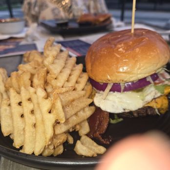 Walk On's - Hangover burger with waffle fries - Sports Bars Near Me - Southaven, Mississippi Walk On's - Hangover burger with waffle fries - Sports Bars Near Me - Southaven, Mississippi