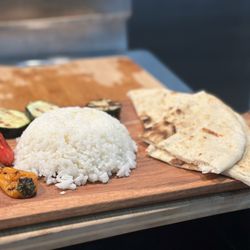 Fig & Olive Cafe - Gyro bread and rice (veggies on the side)
