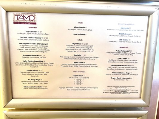 Menu photo 1 Tamo Bistro & Bar Boston, MA Menu photo 1 Tamo Bistro & Bar Boston, MA