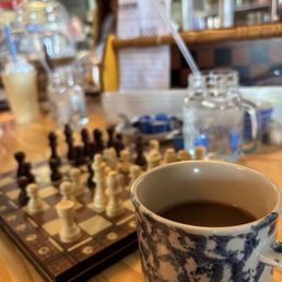 Hot coffee and a game of chess!