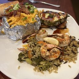 Grilled Shrimp, Hawaiian Chicken, Loaded Baked Idaho Potato, Rice Pilaf Grilled Shrimp, Hawaiian Chicken, Loaded Baked Idaho Potato, Rice Pilaf