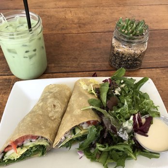 The Source Cafe - Spicy veggie wrap (usually $11 but $13 today bc avocado had a $2 surcharge), iced Matcha latte w almond milk .. totaled $20 (overpriced) - Juice Bars & Smoothies Near Me - Hermosa Beach, California The Source Cafe - Spicy veggie wrap (usually $11 but $13 today bc avocado had a $2 surcharge), iced Matcha latte w almond milk .. totaled $20 (overpriced) - Juice Bars & Smoothies Near Me - Hermosa Beach, California