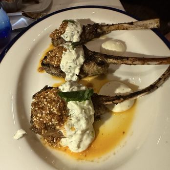 Pisces - GRILLED LAMB CHOPS harissa chili crisp, mint, tzatziki - Mediterranean Near Me - Las Vegas, Nevada