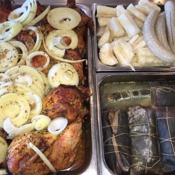 Collado Restaurant - Pollo al horno, yuca, guineo tos, pasteles boricua. Roasted chicken, cassava, green bananas, Pasteles - Spanish Near Me - New Haven, Connecticut