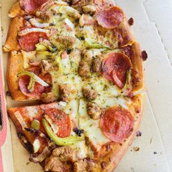 Pizza Hut - The Ultimate Custom Crafted Flatzz™ Pepperoni, Sausage, Roasted Ham, Onions and Green peppers