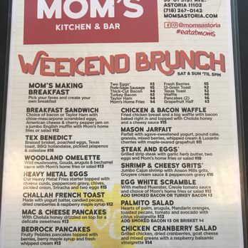 Mom's Kitchen & Bar - Weekend brunch menu, side A - Bars Near Me - Astoria, New York