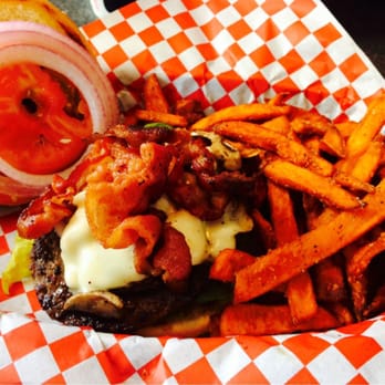 Burnt Lemon Grill - BCMC Burger: bacon,mushrooms, guacamole, cheese, tomato, onions, pickles - New American Near Me - Twin Falls, Idaho Burnt Lemon Grill - BCMC Burger: bacon,mushrooms, guacamole, cheese, tomato, onions, pickles - New American Near Me - Twin Falls, Idaho