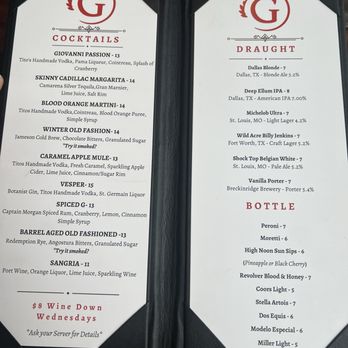 Giovanni - Drink menu - Italian Near Me - Rockwall, Texas