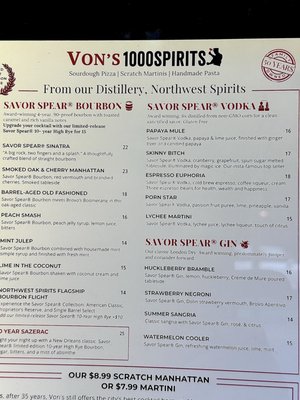 Menu photo 1 Von's 1000Spirits Seattle, WA Menu photo 1 Von's 1000Spirits Seattle, WA