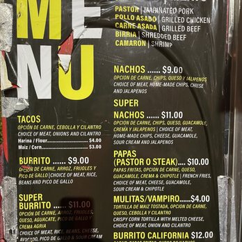 Tacos Al Pastor - a menu for a mexican restaurant - Mexican Near Me - Glendale, Arizona