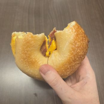 The Bagelry - Front profile of a Build Your Own Egg Sandwich. I added 1 bacon and American Cheese - Bagels Near Me - Cincinnati, Ohio The Bagelry - Front profile of a Build Your Own Egg Sandwich. I added 1 bacon and American Cheese - Bagels Near Me - Cincinnati, Ohio